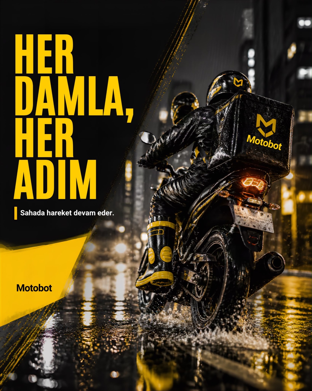 Yağmurda motosiklet süren kurye