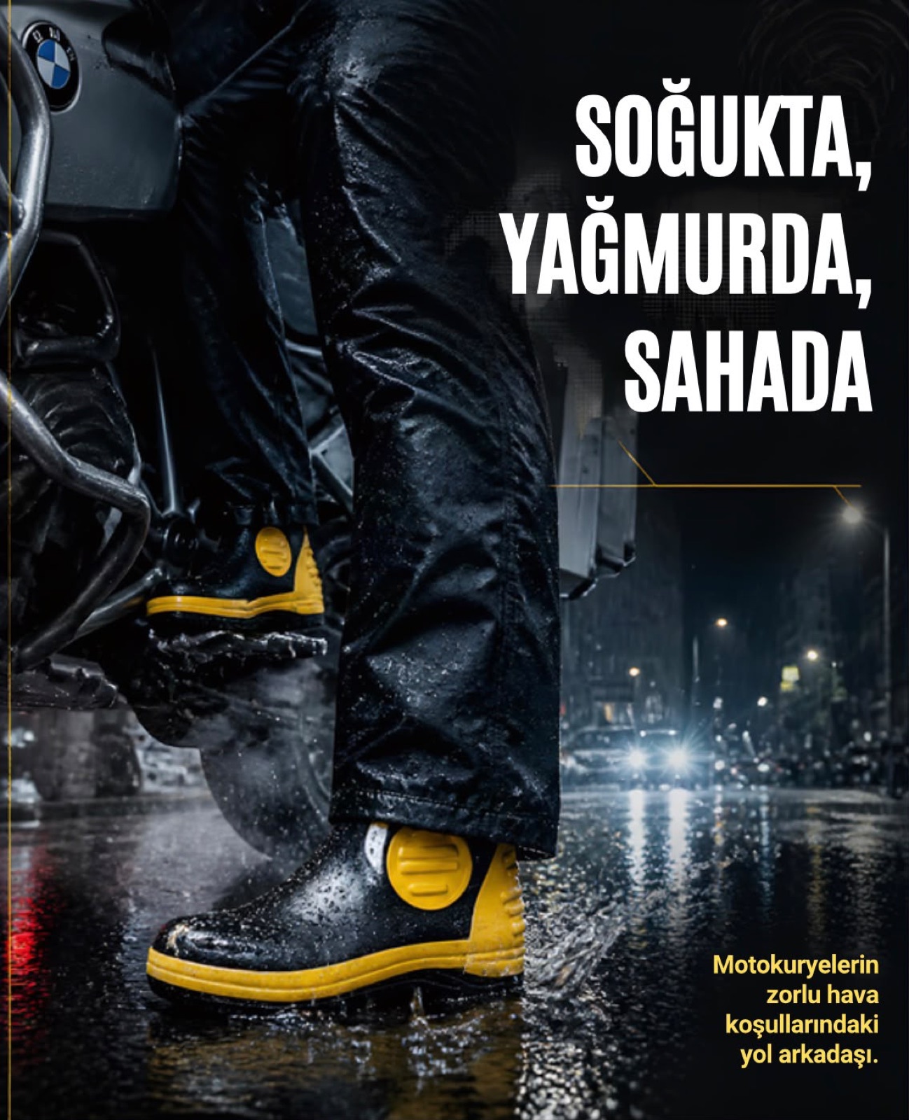 Soğukta yağmurda sahada Motobot